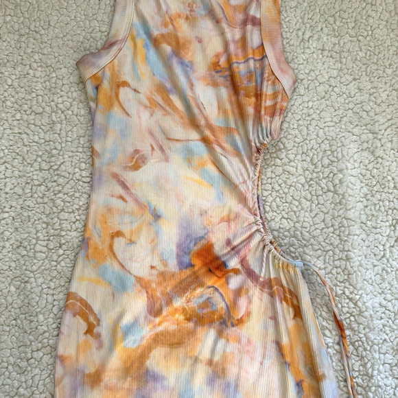 Sage & Paige Midi Dress Sleeveless Ribbed Side Cutout Sz Medium Tie Dye Orange - Picture 4 of 5